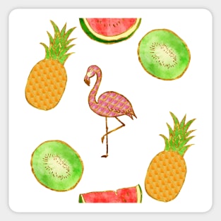 simple, white, flamingo,  yellow, square, pineapple, banana, yellow, orange, juicy, fruit, glitter, gold, summer, pattern, funny, sunny Sticker